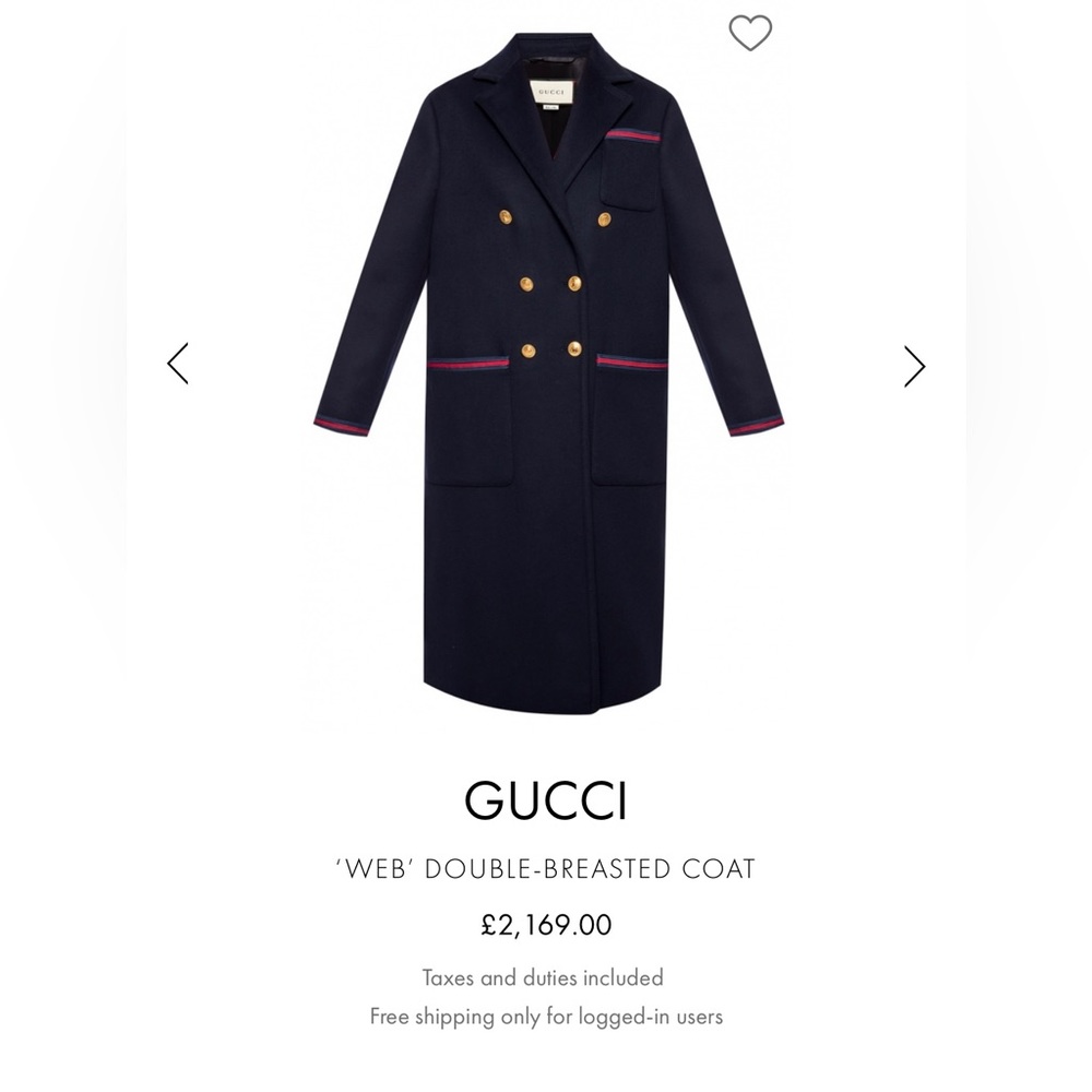 💯 Authentic Gucci Military Web Wool Double Breasted Black Coat - Picture 2 of 8
